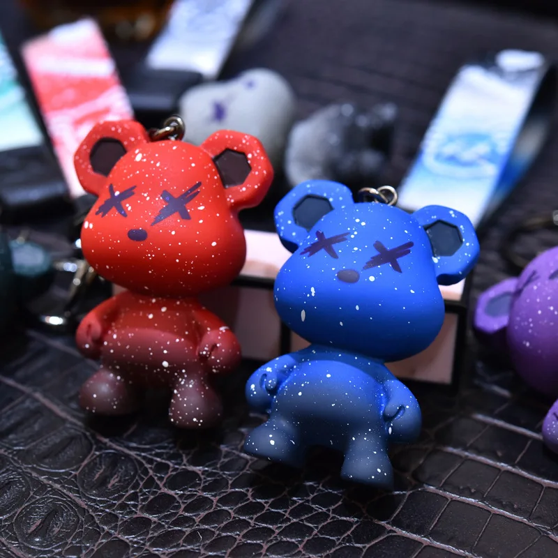 Gradient Color Bear Keychain Creative Male Cartoon Mobile Phone Lanyard Car Key Ring Female Exquisite Bag Pendant
