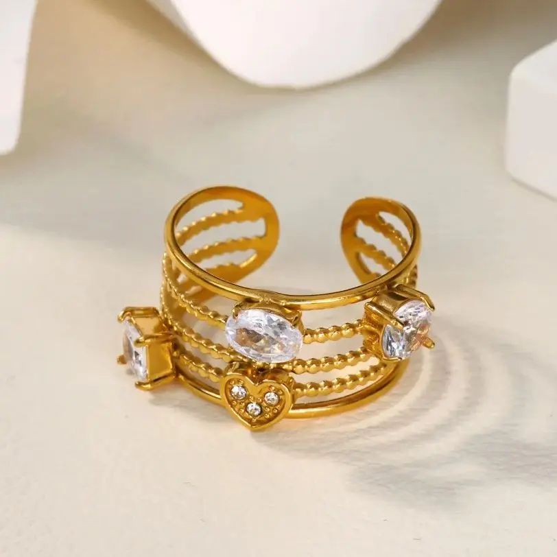 Zircon 3-Layer Stainless Steel Ring for Women