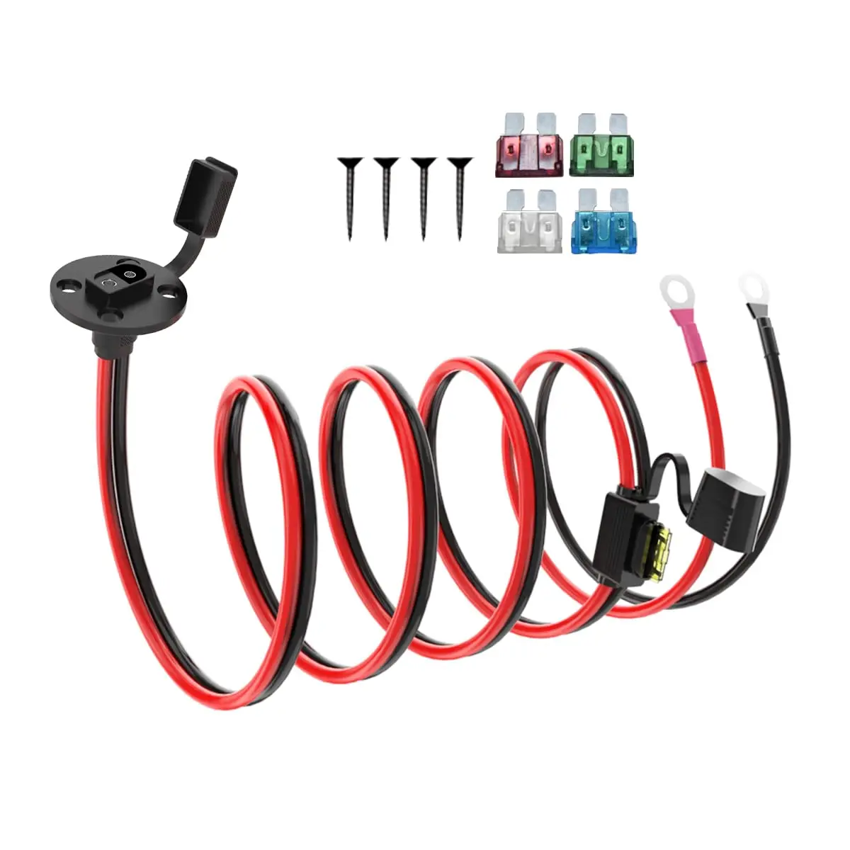 5피트 10AWG SAE 전원 소켓 측벽 포트 - O링 커넥터 연장 코드 케이블 (10A, 15A, 20A, 25A, 30A 퓨즈 포함, 태양광 발전기용)