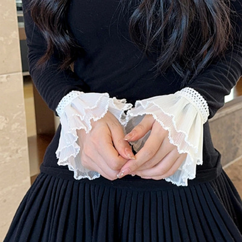 double-layer beautiful fake arm cuff accessories for women elastic fake sleeves lace flared Sleeve elegant ladies short gloves