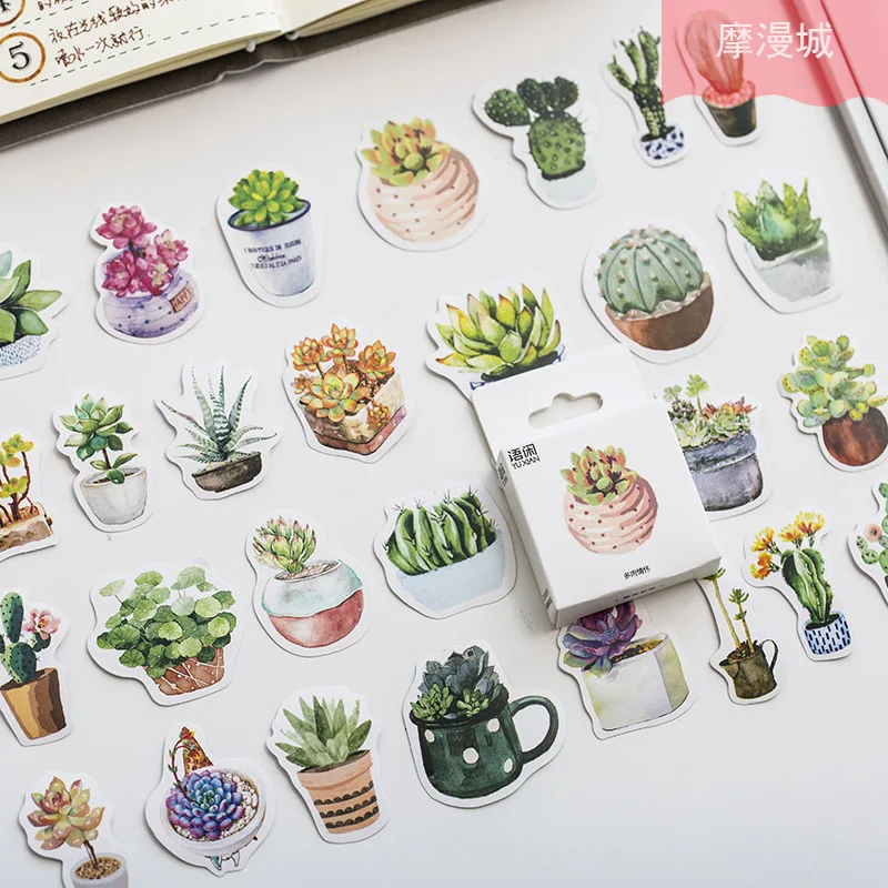 

50pcs/case Succulent Plants Coated Paper Stickers Multi Fresh Special-shaped Plants Cactus Sealing Stickers