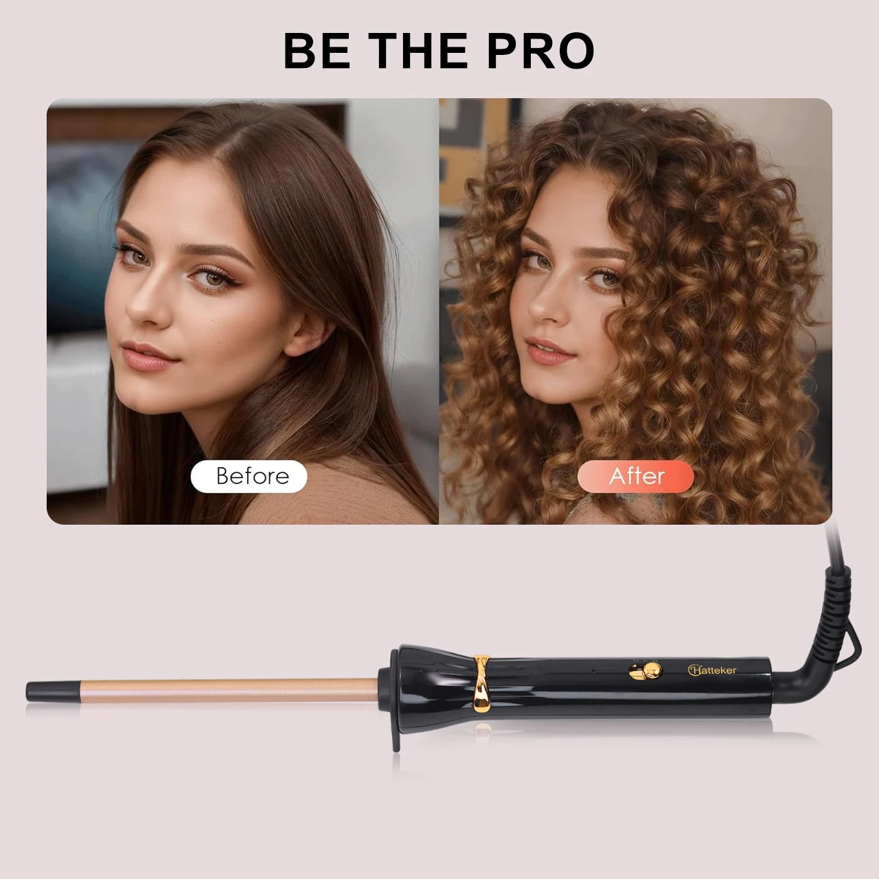 Hatteker 9mm Ultra-Fine Wool Curling Iron Constant Temperature Hair Protector Styler for Women Home Use Noodle Curler