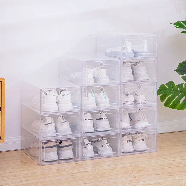 Acheter Boîte à chaussures transparente, ensemble de rangement pliable,  porte transparente en plastique, organisateur de placard de maison, étui  d'étagère, vente en gros