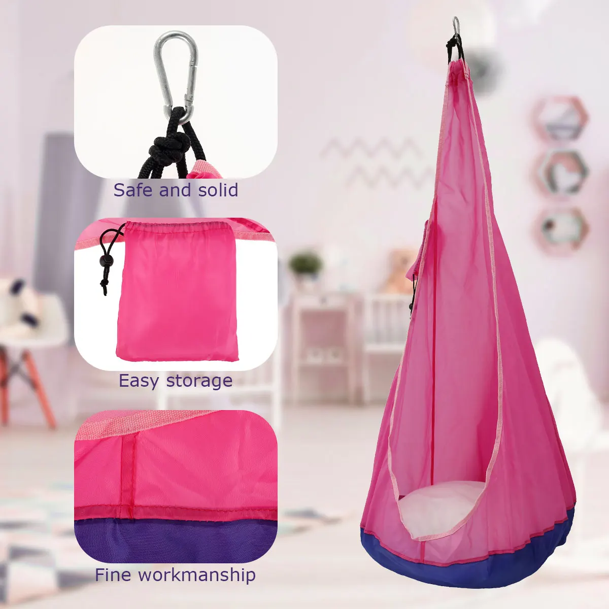 Kids Pod Swing Seat Portable Parachute Cloth Swing Bed Courtyard Living Room Leisure Bag Hanging Chair Indoor Outdoor kids swing seat