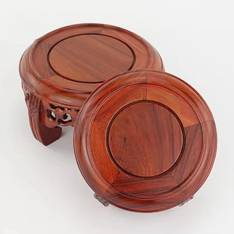 Round Solid Wood Base Ornament, Buddha Statue, Jade Ware, Solid Wood Support, Bonsai Vase, Round Head Antique Base