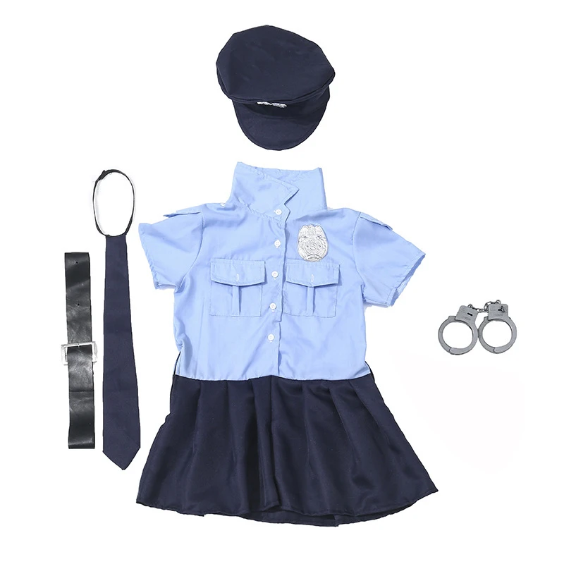 Cosplay Costume Halloween Dress Outfit Girl Police Officer Costume Set Cop Uniform Dress Up Halloween Out fits for Kids