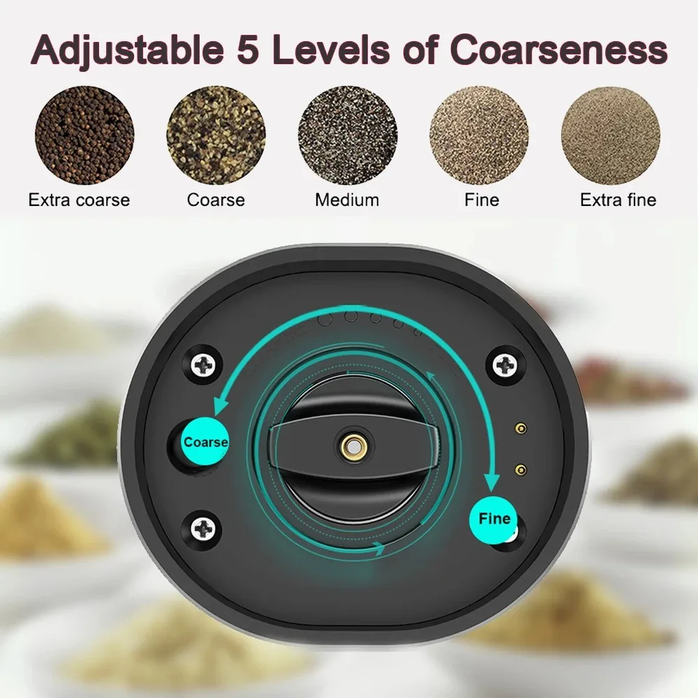 Electric Pepper Grinder Stainless Steel Salt And Pepper Grinder USB Rechargeable Adjustable Coarseness Spice Mill Kitchen Tool