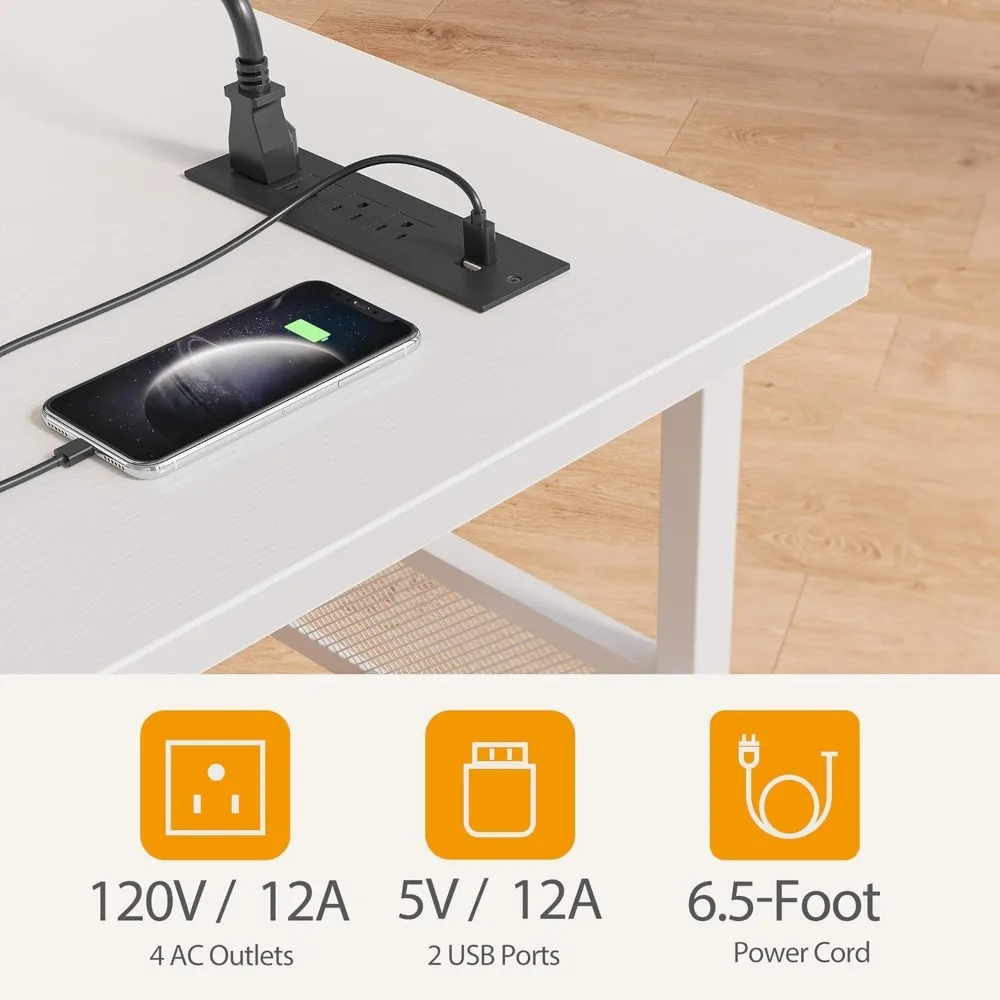 "58-inch l-shaped gaming desk with integrated power and usb ports"