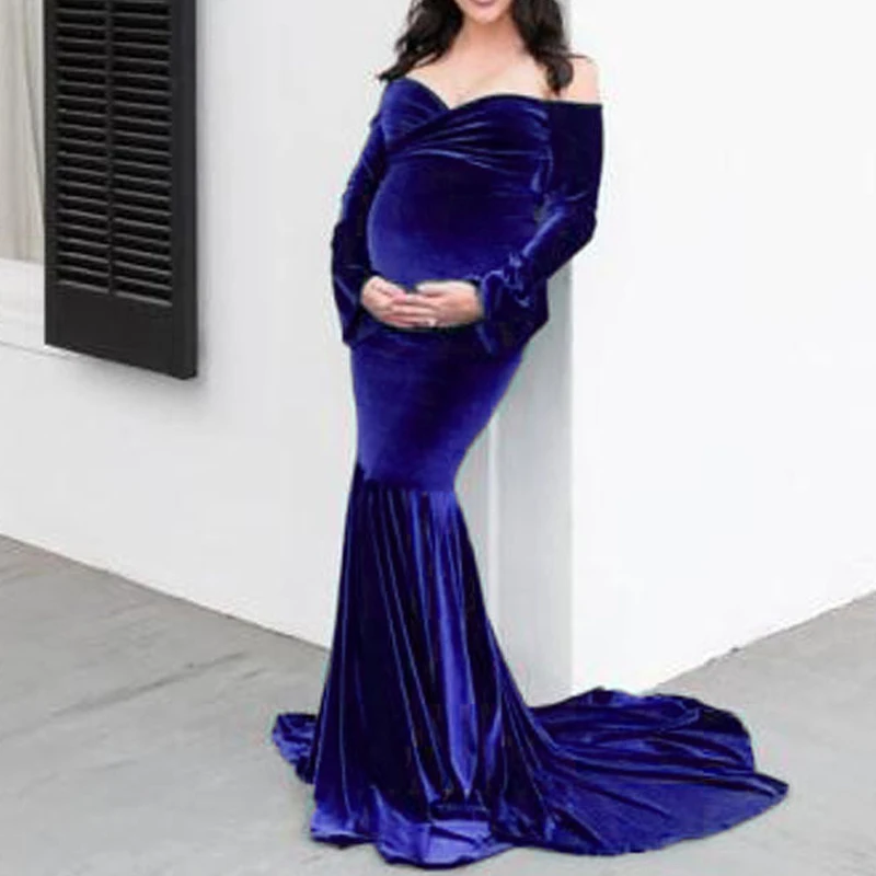 

Winter Long Sleeve Maternity Photography Dresses Golden Velvet Pregnancy Dress V-Neck Pregnant Woman Party Clothing S M L XL