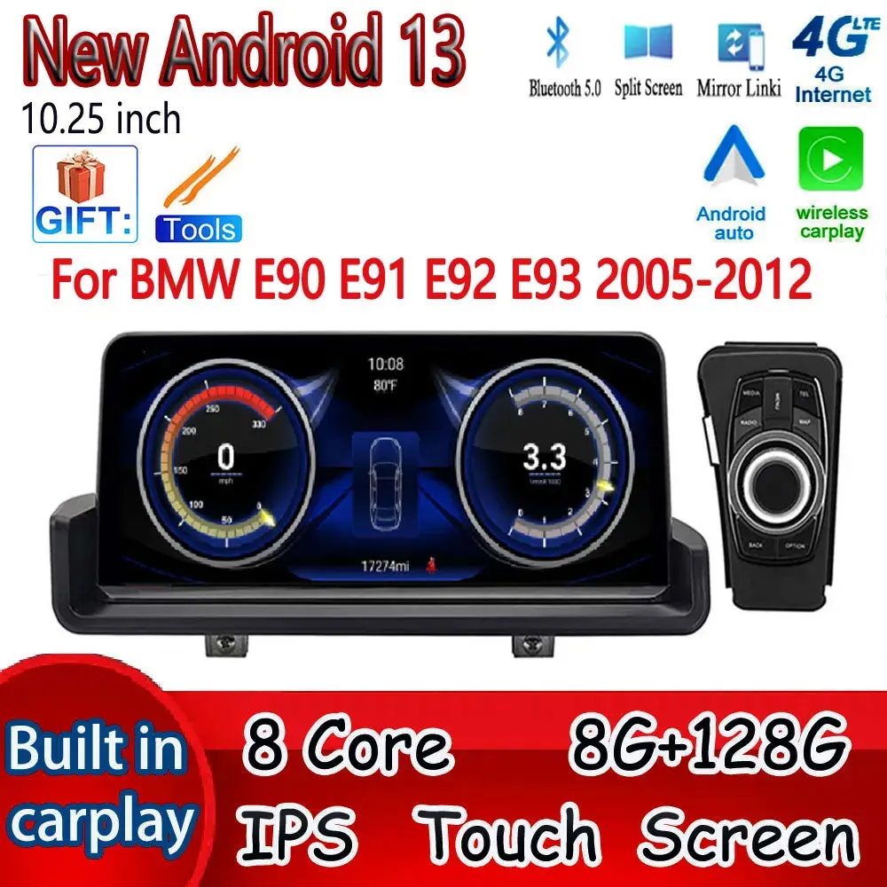 

10.25 Inch Car Multimedia Player For BMW E90 E91 E92 E93 2005-2012 Android 13 Touch Screen 4G Lte Wireless Carplay Stereo Radio