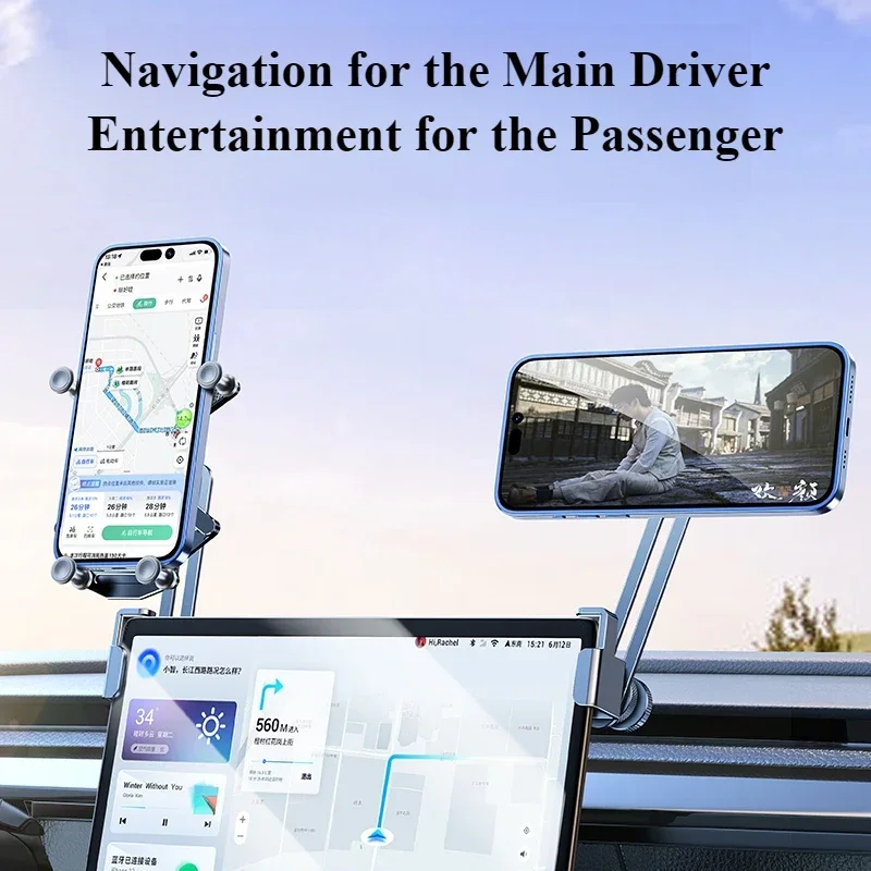 Eary Dual-position Car Screen Phone Holder Metal Bracket 360° Adjustable Stand Fit for Tesla Model 3 Y Highland Car Accessories