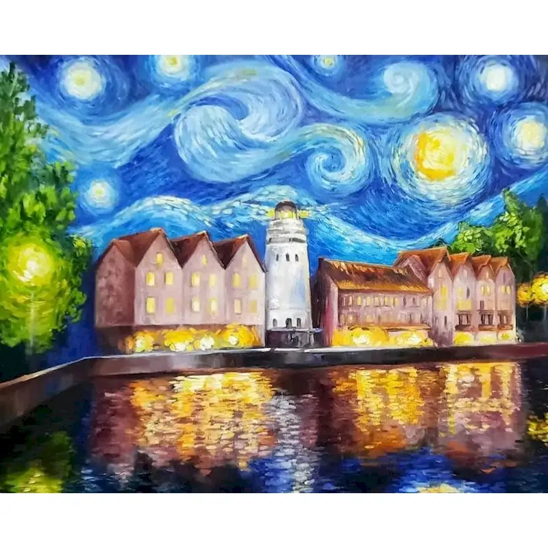 

GATYZTORY 60x75cm Frame Town Landscape Oil Paintings By Number On Canvas Coloring Handmade Drawing Adult DIY Kit Picture Home De