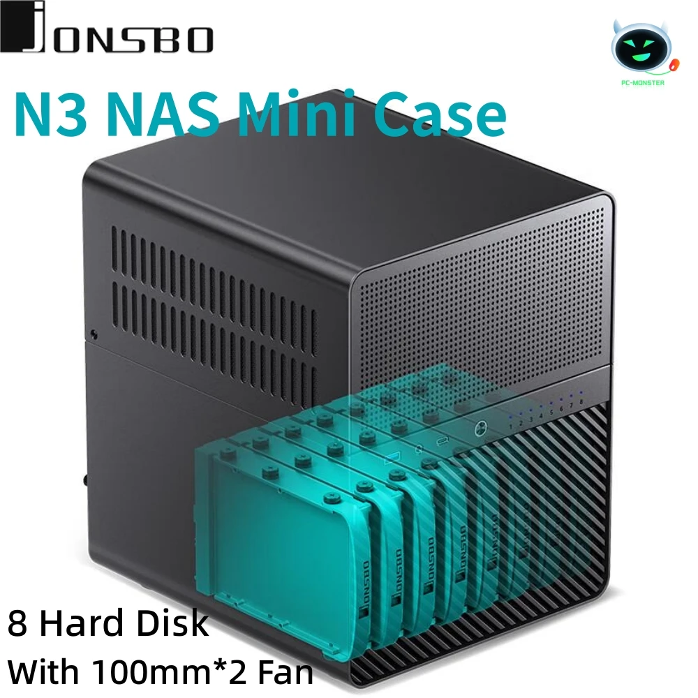 JONSBO N3 NAS Mini Case All-In-One Aluminum ITX Chassis 8Hard Disk Support 130mm CPU Cooler 250mm Graphics Card 100mm*2 Fan pc case,computer chassis frame,mini itx desktop case,pc chassis