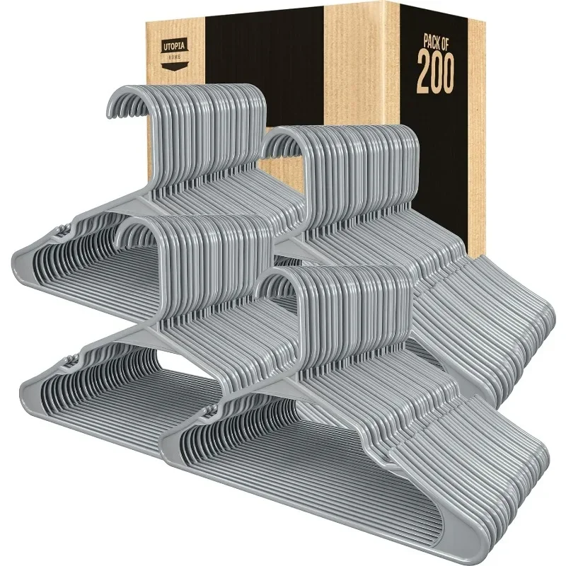 Clothes Hangers 200 Pack - Plastic Hangers Space Saving - Durable Coat Hanger with Shoulder Grooves (White) 3