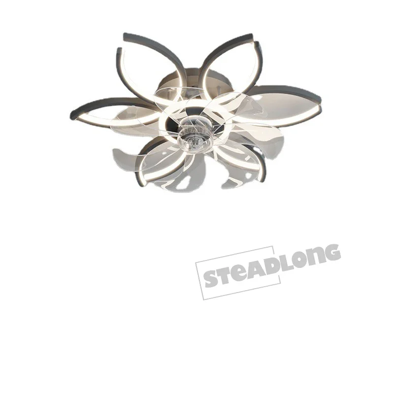 Modern LED Ceiling Fan Lamp With Remote Control Adjustable Speed Dimmable Flower Shape Ceiling Light For Living Room Bedroom