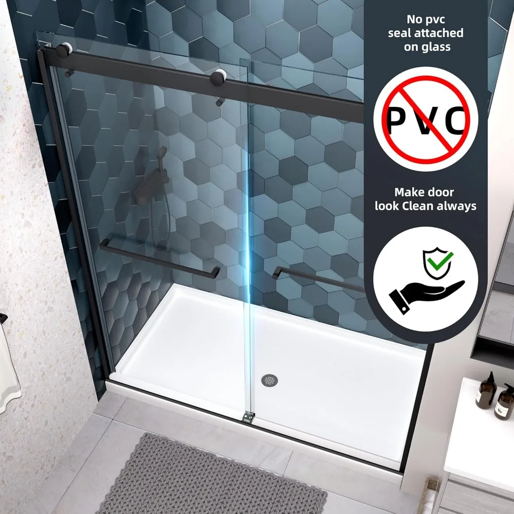 Shower Door, 56-60 "W X 74 "H, Double Sliding Doors, Tempered Glass, Reversible Installation, Bathroom Glass Shower Door 2