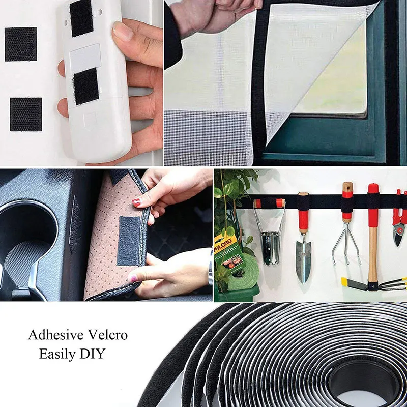 1M 16-50mm Wide Strong Self Adhesive Hook and Loop Fastener Tape Nylon Sticker Magic Sticker Adhesive with Glue Black White DIY