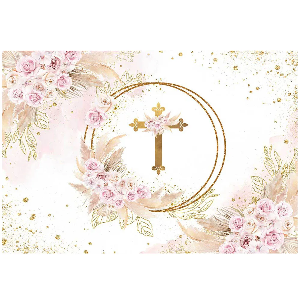 Mocsicka Baby Baptism Backdrop Golden Circle Cross Newborn Christening Party Decorations Pampas Grass Flowers Photo Background photo backdrop,party decoration covers,photography auxiliary props