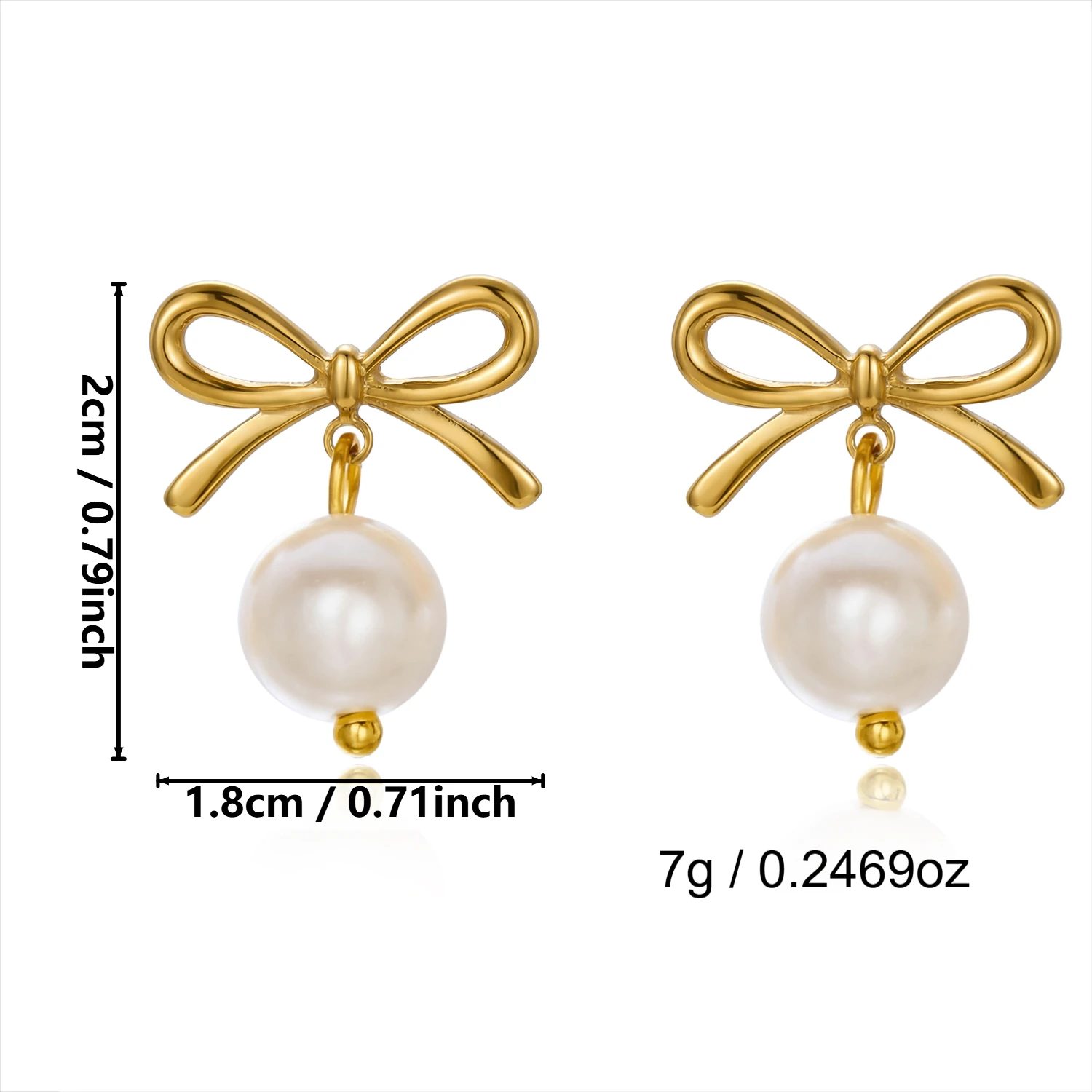 Wasserdichte Edelstahl-Bogenherz-Anhänger-Ohrringe für Frauen Romantische Imitationsperlen-Tropfenohrringe Party-Schmuck Geschenke – Detail 9