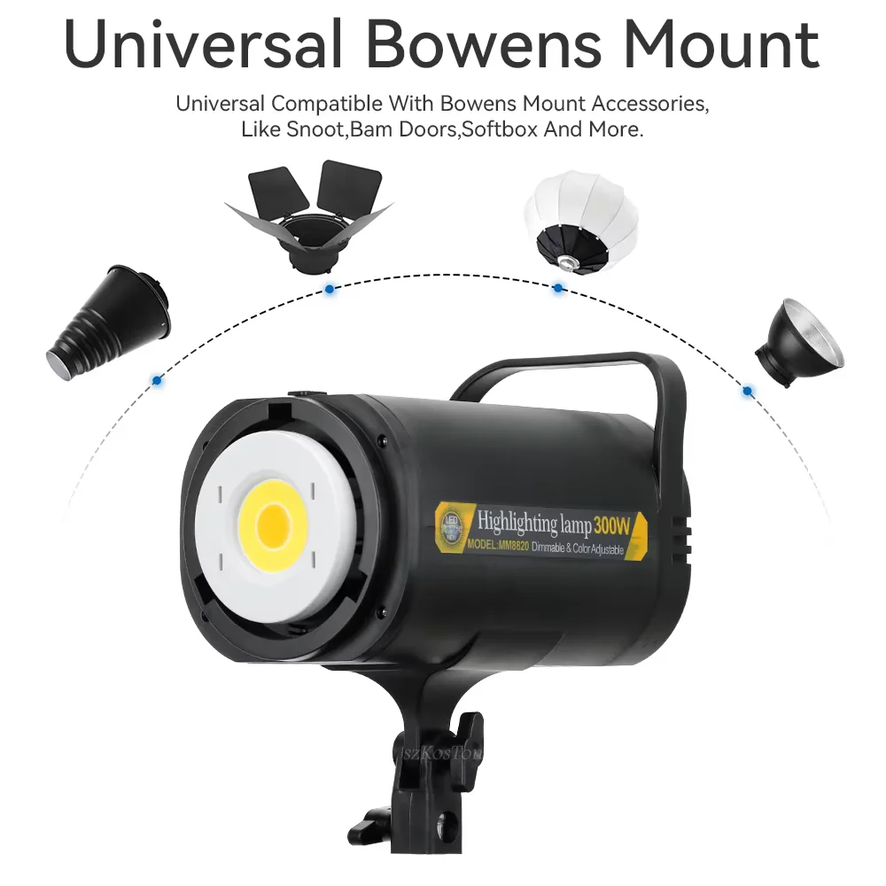 300W LED Video Light 5700K Continuous Dimmable Aluminum Photography Lamp and 2.1-meter support bracket