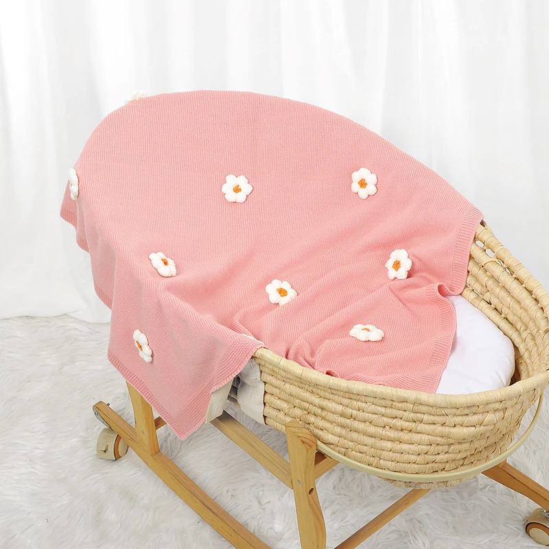 Baby Blanket Knit Newborn Boy Girl Bedding Quilt 100*80CM Infant Stroller Swaddle Wrap Super Soft Fashion Cute 3D Flowers Plaid 2