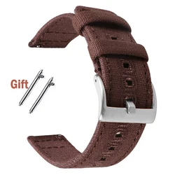 Braided Canvas Quick Release Watch Band Strap - 22mm (Brown - Silver)