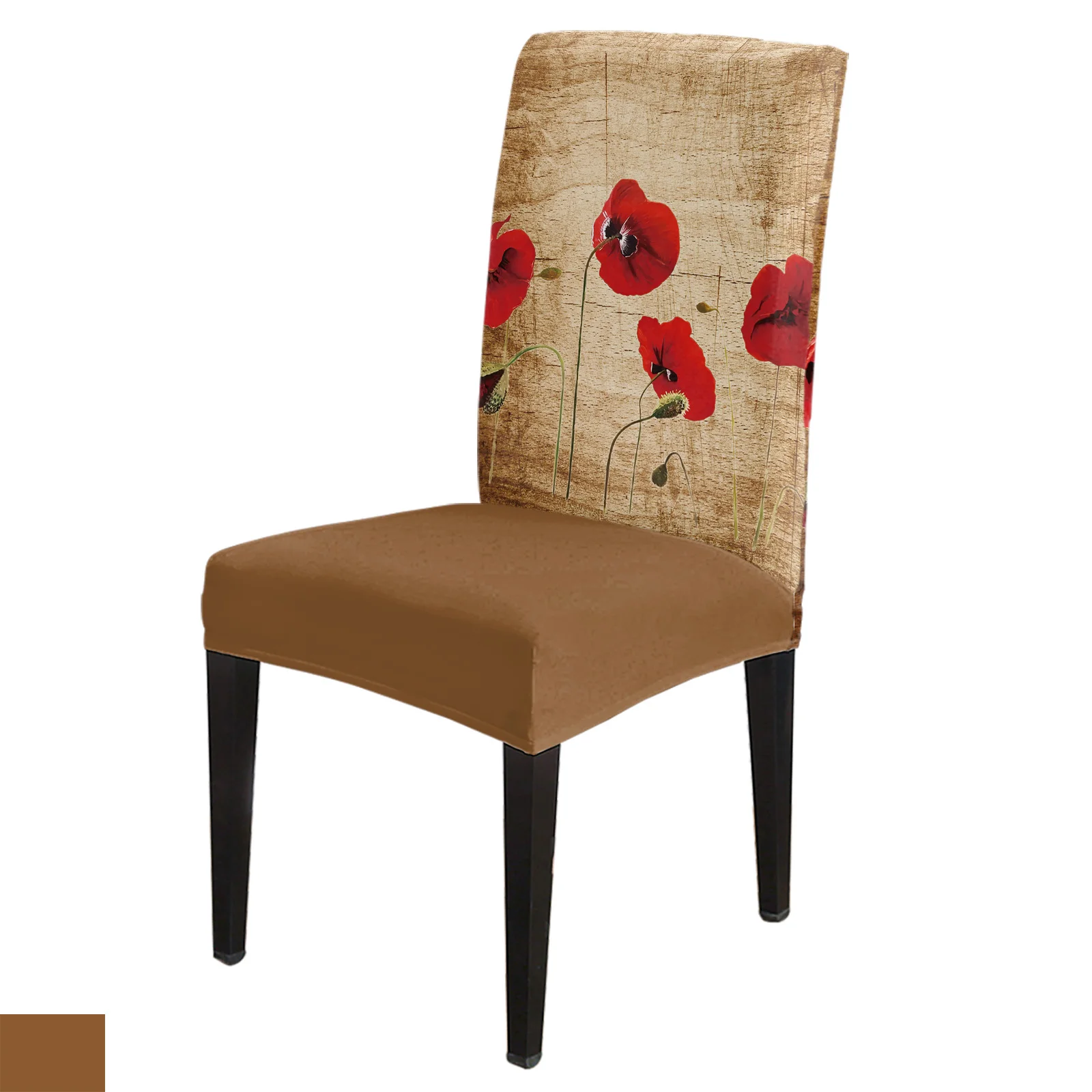 

Red Poppy Flower Retro Dining Chair Cover Kitchen Stretch Spandex Seat Slipcover for Banquet Wedding Party