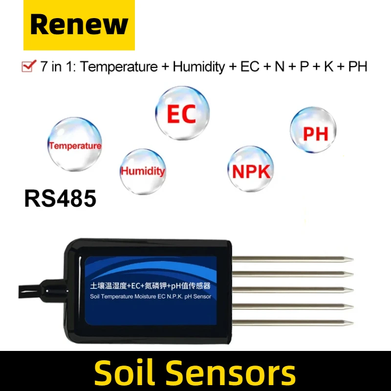 

Agricultural Soil 7 in 1 Detector Temperature And Humidity Sensor Conductivity Nitrogen, Phosphorus, Potassium, PH, EC, NPK