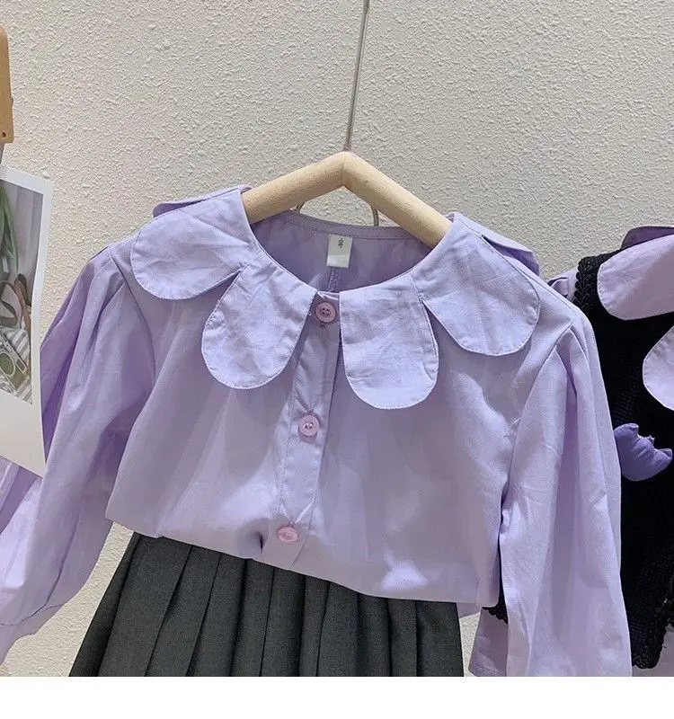 Baby Girls Fashion Purple Shirts Blouses Elegant Kids Girl Spring Autumn Tops Children Birthday Princess Clothes