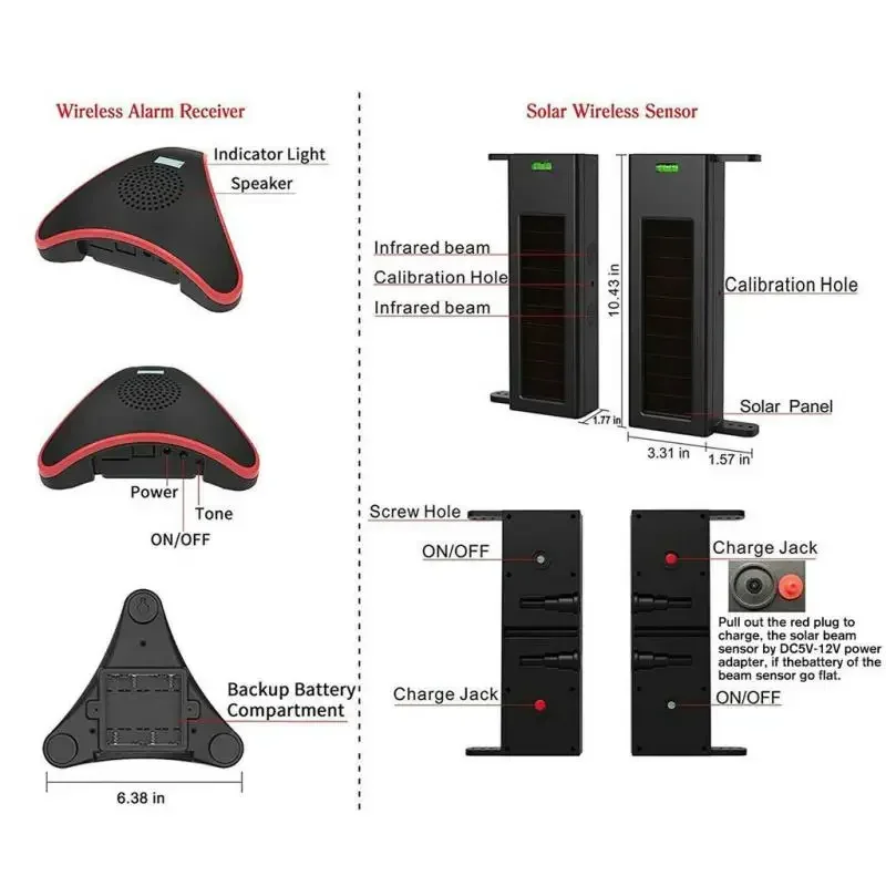 IP65 Waterproof Solar Powered 433MHz Wireless Infrared Beam Detector Sensor 60m Distance Driveway Alarm Barrier