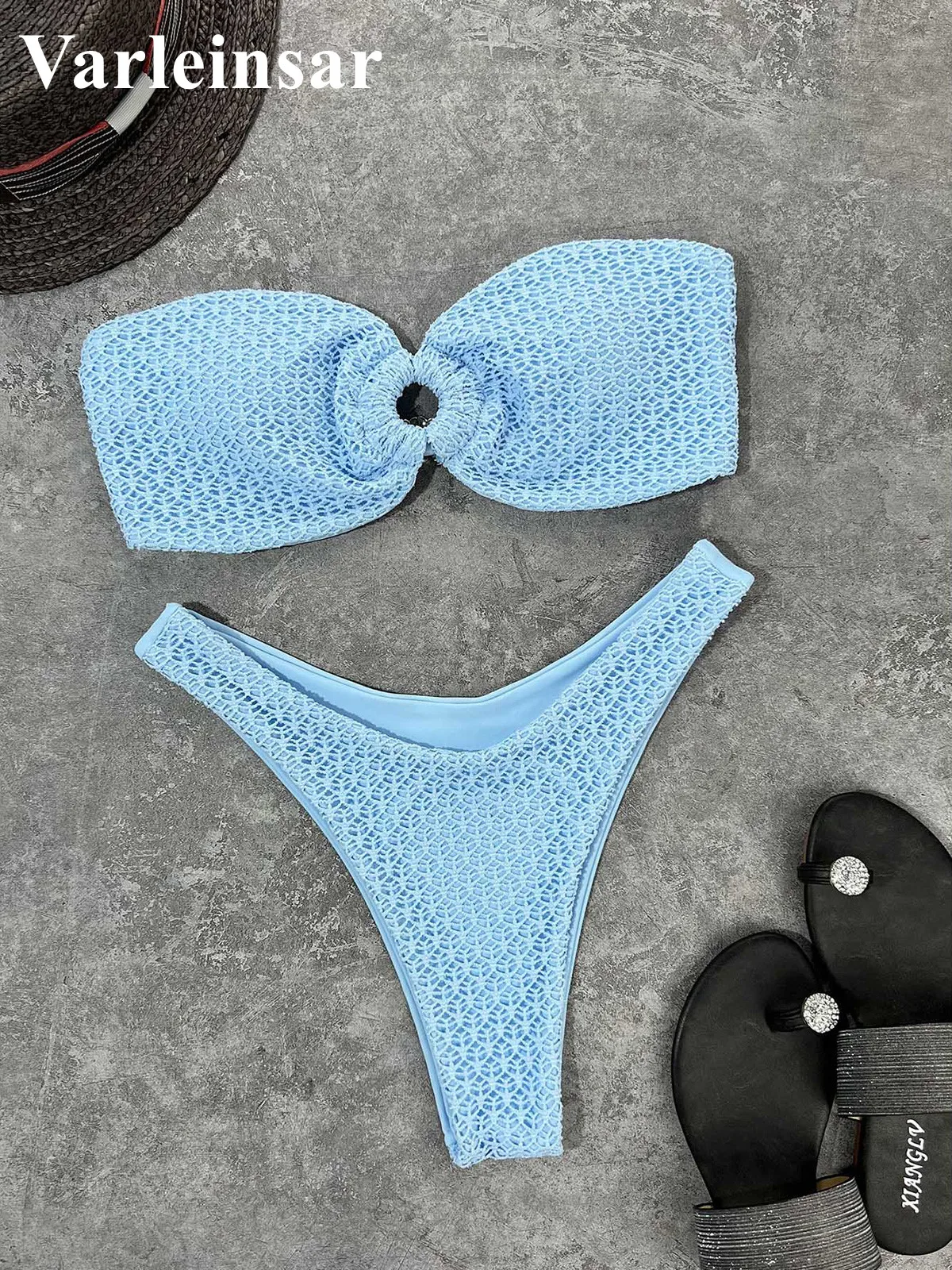 Sexy Wrinkled Strapless Bandeau Bikini Set – Two-Piece Women’s Swimwear for Beach and Pool Beachwear Swimwear