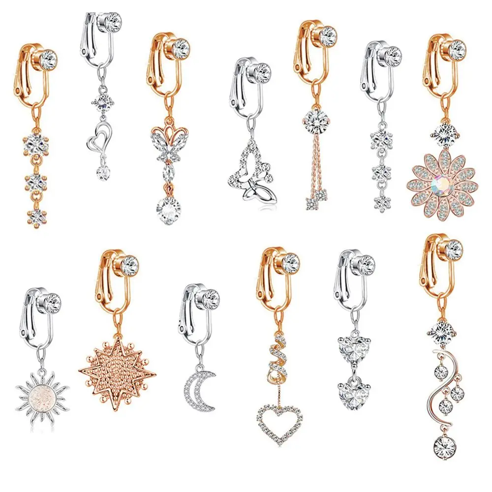 Fake Belly Piercing Faux Fake Belly Butterfly Heart Clip On Umbilical Navel Pircing Moon Star Leaves Cartilage Earring Clip