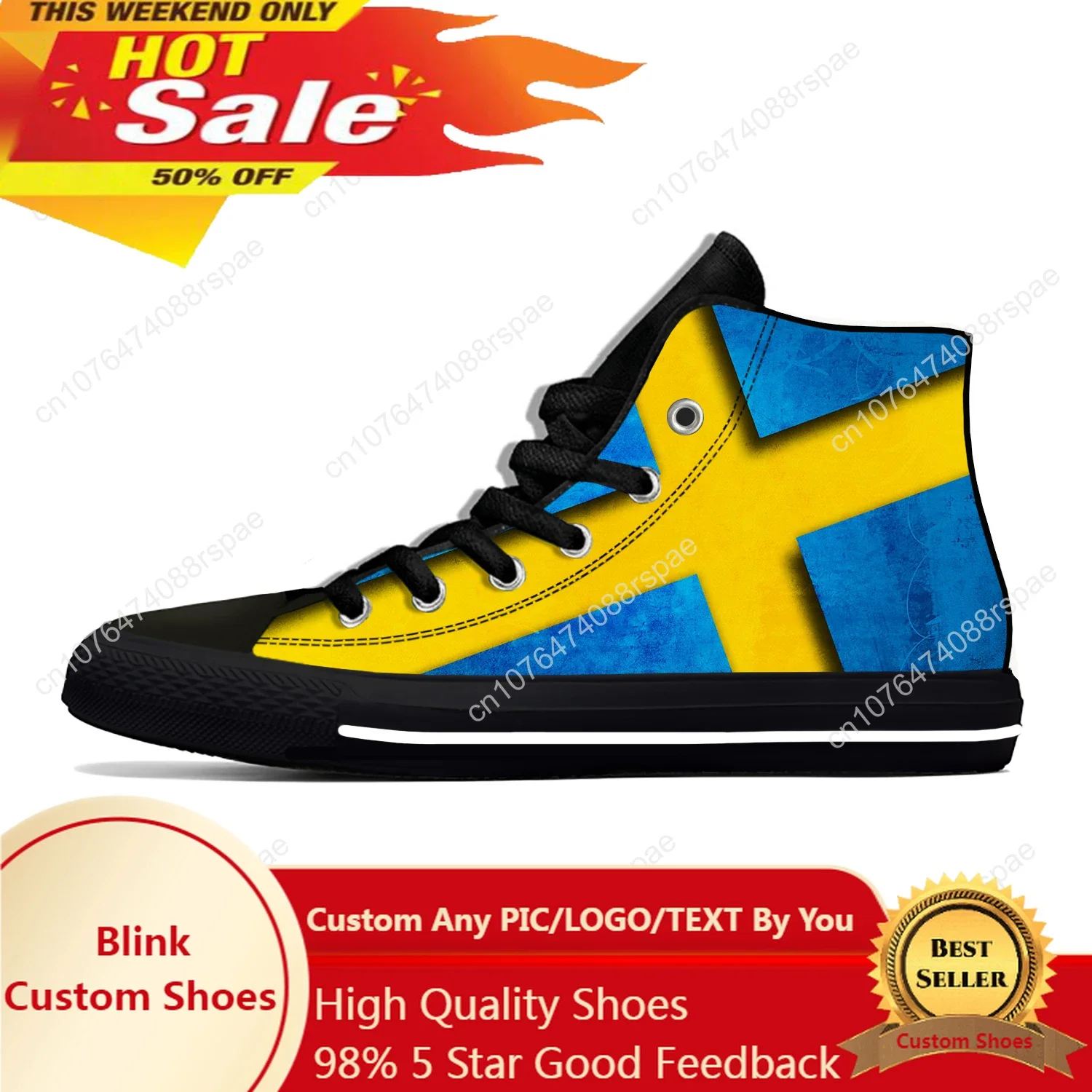 

Sweden Swedish Flag Patriotic Cool Funny Fashion Hot Casual Shoes High Top Lightweight Board Shoes Breathable Men Women Sneakers