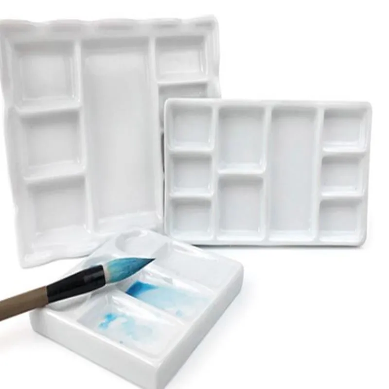 1Pc Ceramics Square Watercolor Palette water tank Office Calligraphy painting supplies 2/3/4/5/6/7/8/9/12/22/28 grid