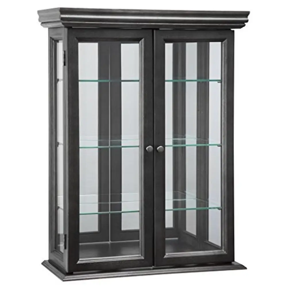 

Handcrafted Country Tuscan Ebony Black Curio Cabinet with Glass Panels and Removable Shelves