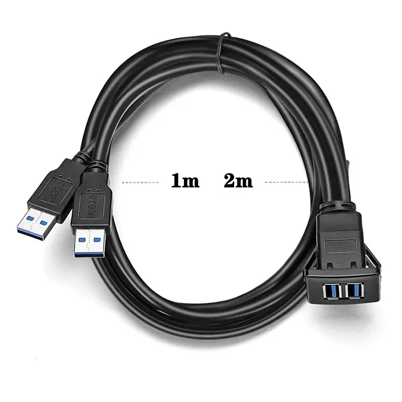 Cabo Impermeável Dual Port Usb para Carro Painel de Instrumentos Cabo de Extensão de Áudio Caixa Abs 1m 2m - Imagem 4
