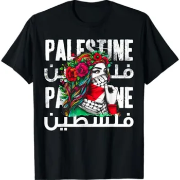 A Palestinian Girl with A Palestinian Bandana Palestine T-Shirt Summer Fashionable and Casual Cotton Short Sleeved T-shirt 1