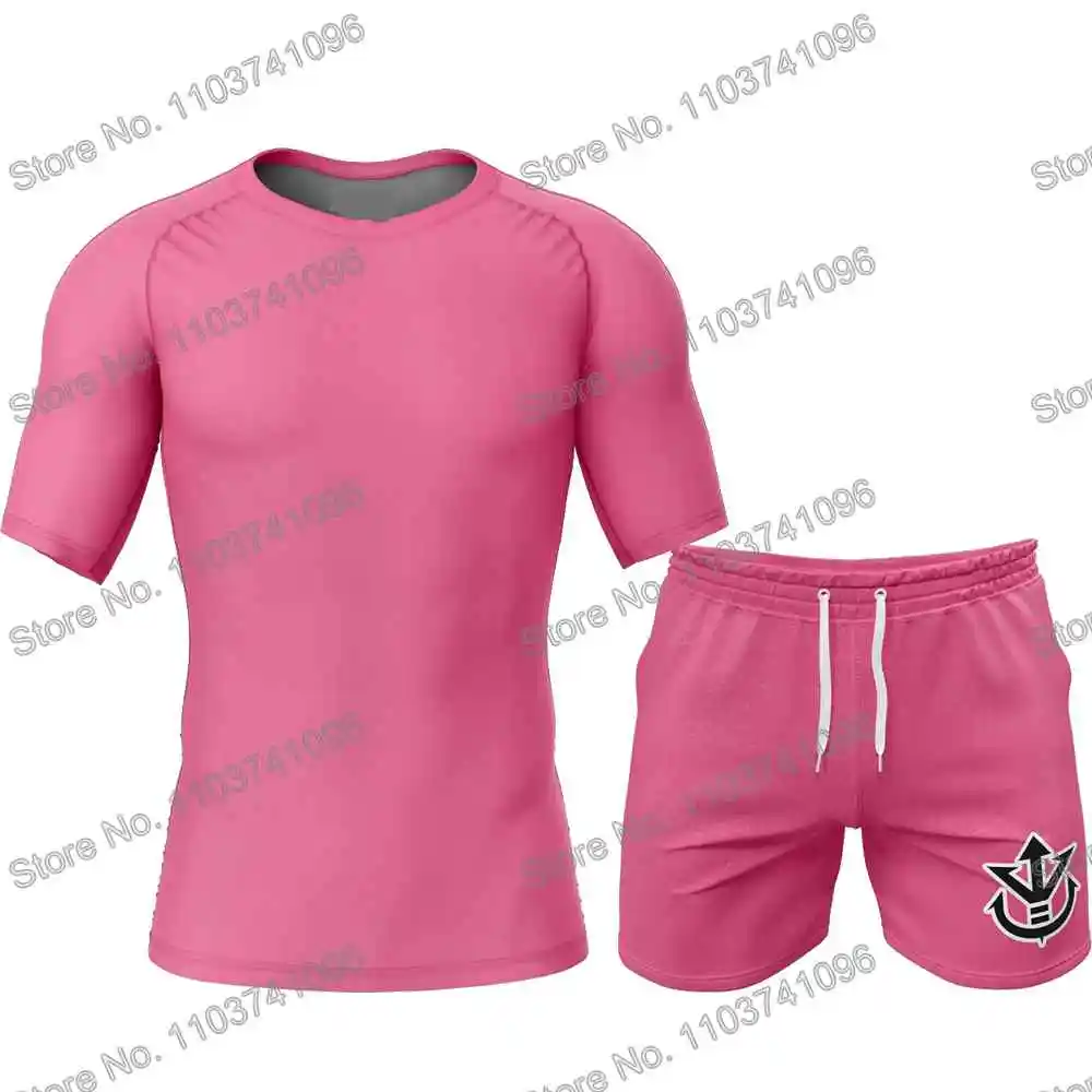 Pink Set Rash Guard Diving T-Shirt Shorts BJJ Boxing MMA Swimwear Men Summer Short Sleeve Surf Clothing Women GYM Tops Sports
