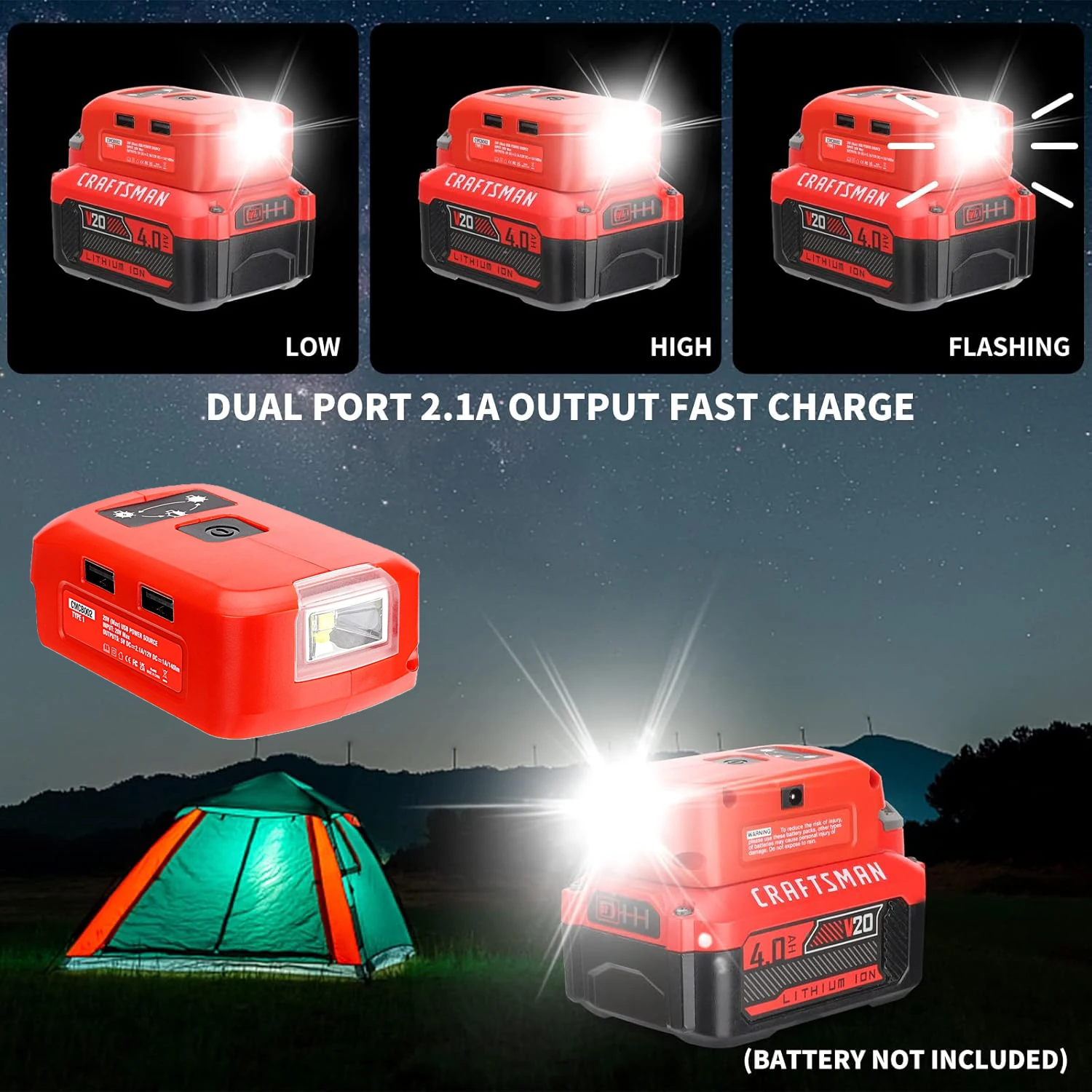 Battery Adapter for Craftsman V20 Battery USB Phone Charger Led Work Light with