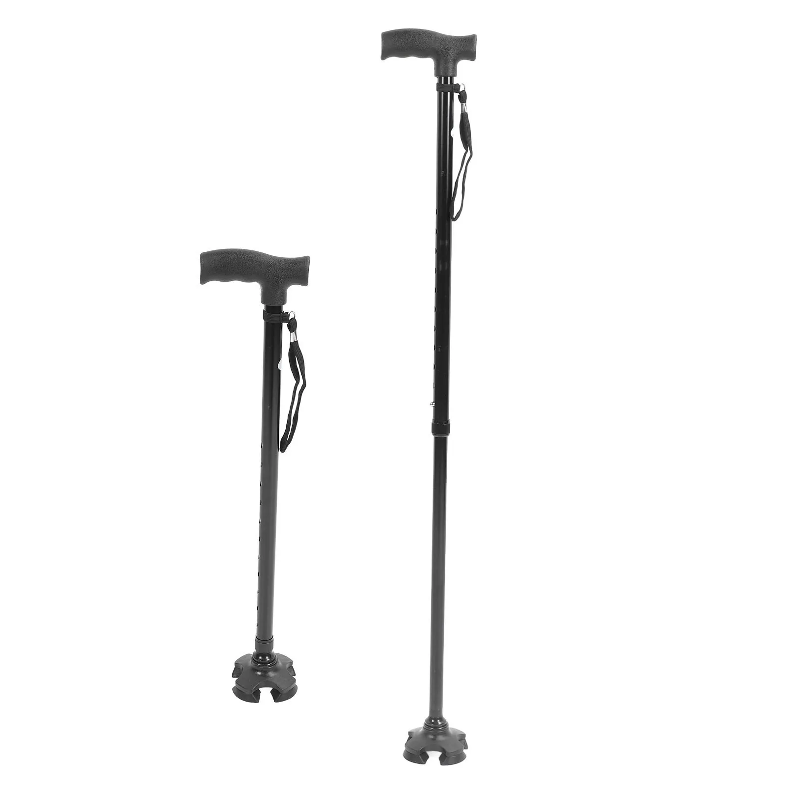 Walking cane adjustable height anti slip lightweight retractable senior walking stick 4 pronged base for mountaineering