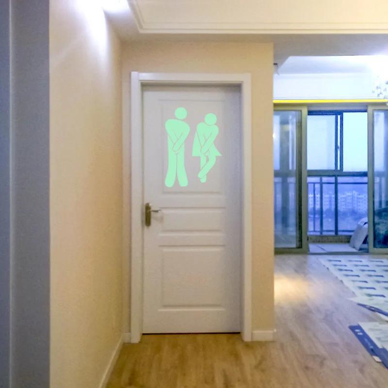Funny Luminous WC Wall Toilet Sticker Waterproof Door Sign Glow in the Dark Fluorescent Poster Stickers Bathroom Toilet Stickers