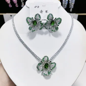 Women Zircon Luxury Four-leaf Flower Necklace Earring Set 2025 1