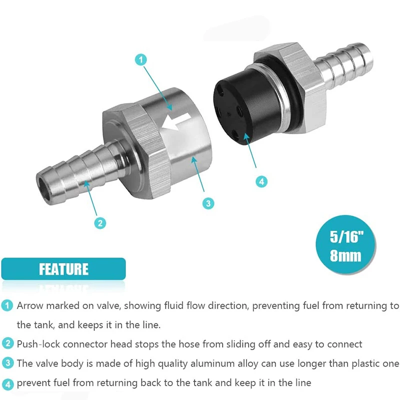 Fuel Non Return Check Valve 6/8/10/12mm Aluminium Alloy Petrol Diesel Water Fuel Line One Way for Peugeot Renault