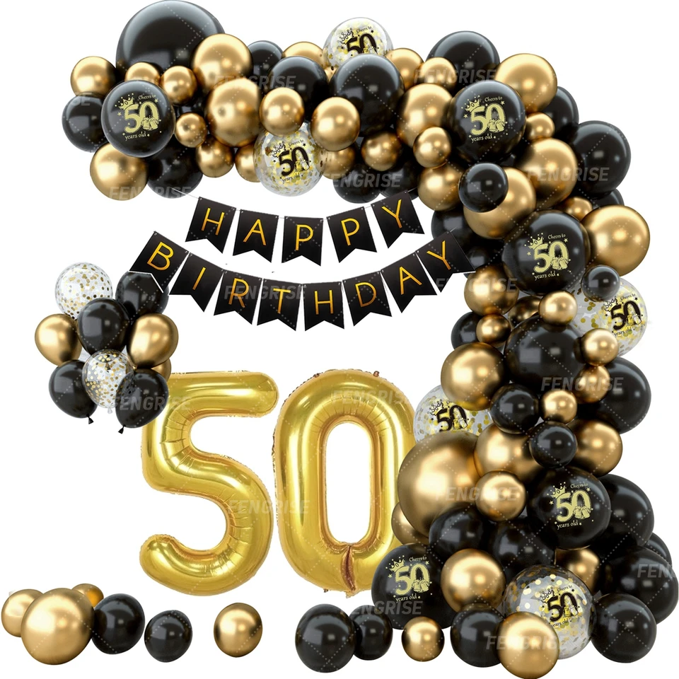 50e verjaardag banner zwart goud, 50e verjaardag decoratie voor vrouw 50e verjaardag banner zwart goud, 50e verjaardag decoratie voor vrouw