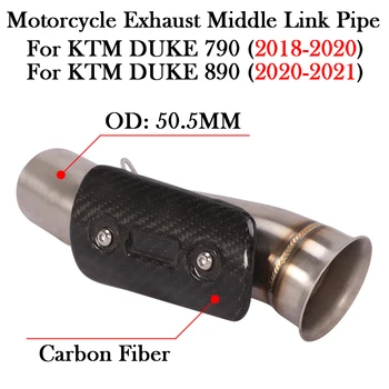 Slip-On For KTM DUKE 790 890 2018 - 2021 Motorcycle Exhaust Mid Middle Link Pipe Escape Moto With Carbon Fiber Heat Shield Cover