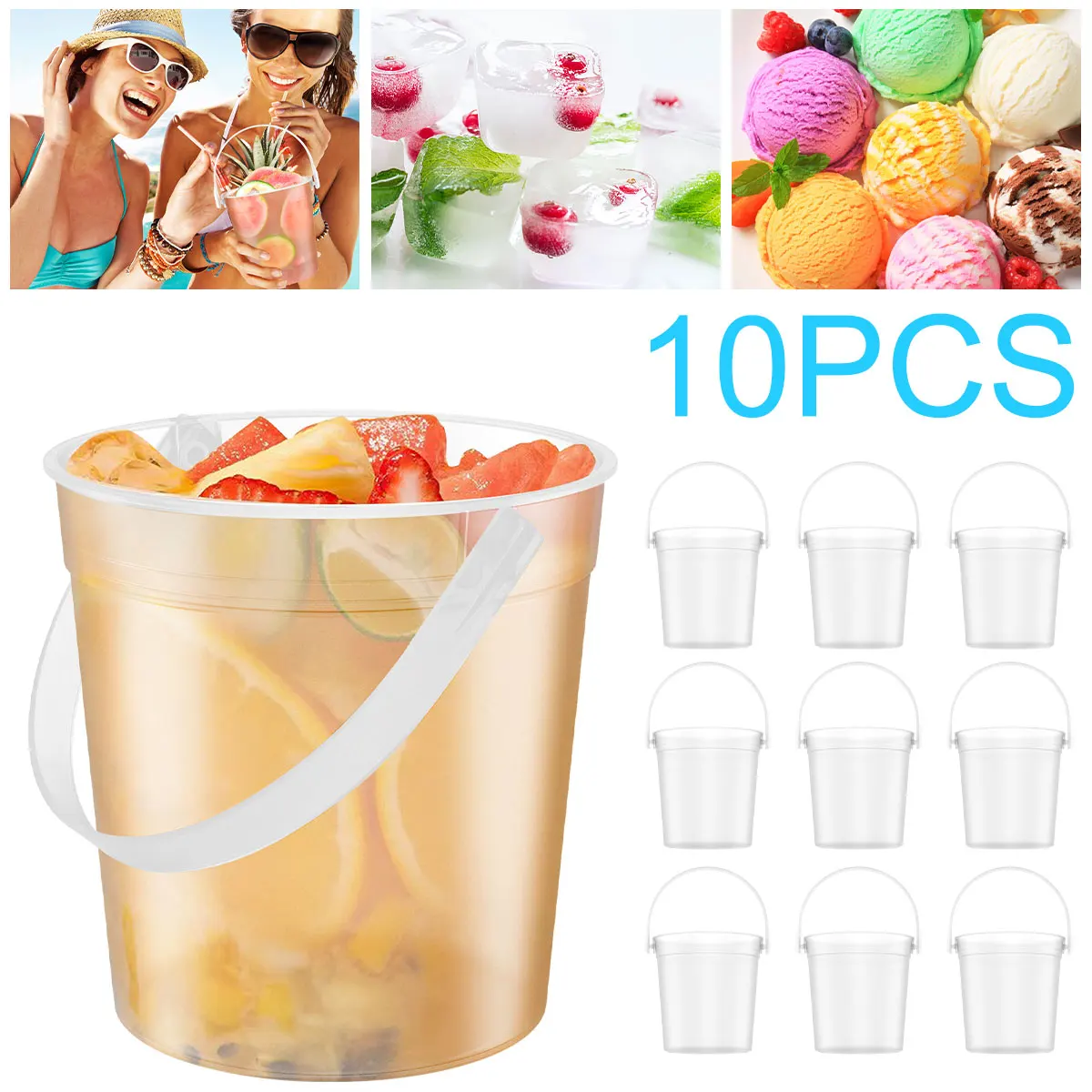 

10 шт., Пластиковые Ведерко для коктейлей, с ручкой