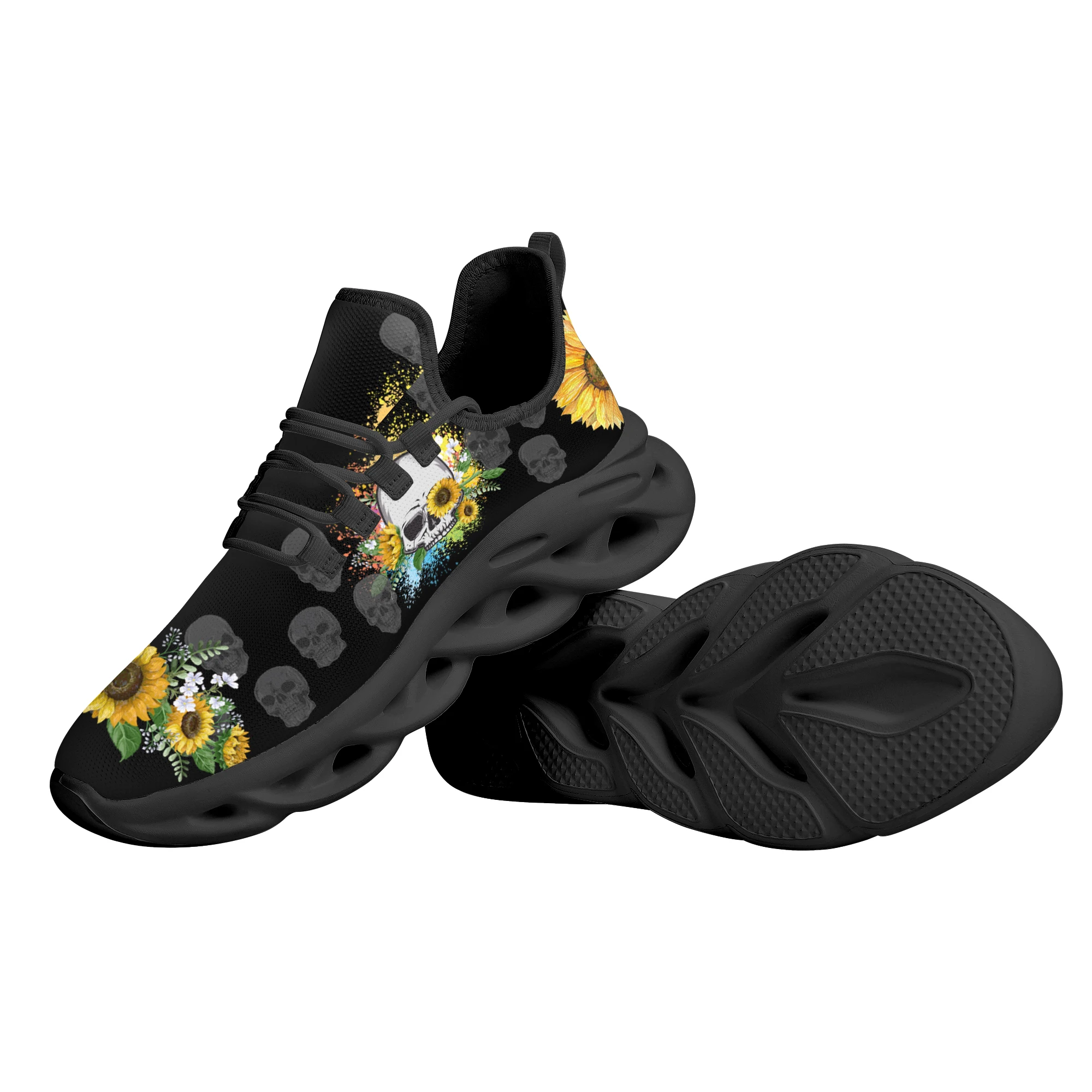 Sunflower Skull Flat Casual Shoes Outdoor Adult Students Sports Fitness Running Shoes High Quality Lightweight Sneakers Zapatos
