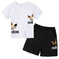 Kids Summer Leisure Letter 2pcs O-neck Short Sleeve T-shirts+Pants Suits 3-13 Years Boys Girls Casual Outfits Children Clothes 1