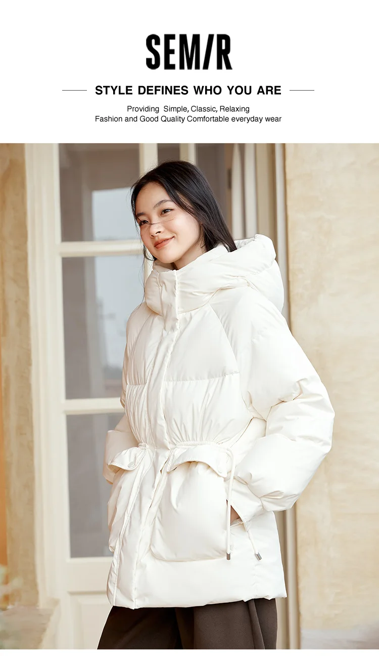 Down Jacket Women Mid-Length Loose Raglan Sleeve Simple Warm Winter Three-Defense Hooded Coat