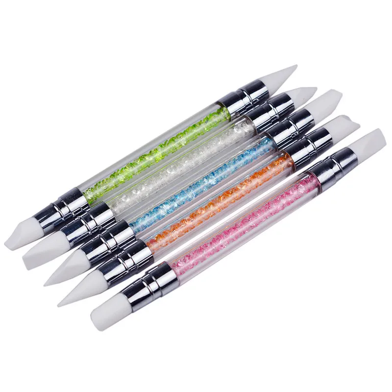 Nail Art Silicone Brush Carving Painting Embossing Pen UV Gel DIY Polish Dual-Head Mirror Powder Sculpture Manicure Tool 5Pcs nail art brush